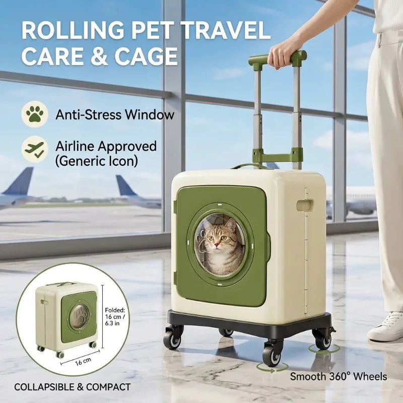 Collapsible Pet Trolley Travel Carrier for Cats Dogs