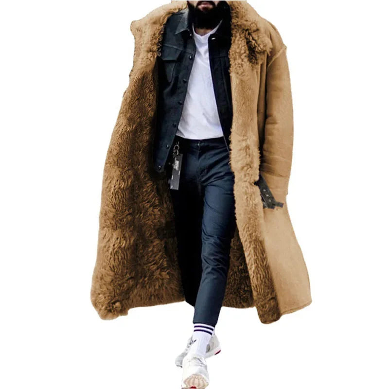 Men's Thickened Faux Fur Long Winter Overcoat Jacket