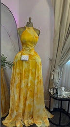 Women's Floral Print O-Neck Mermaid Maxi Dress