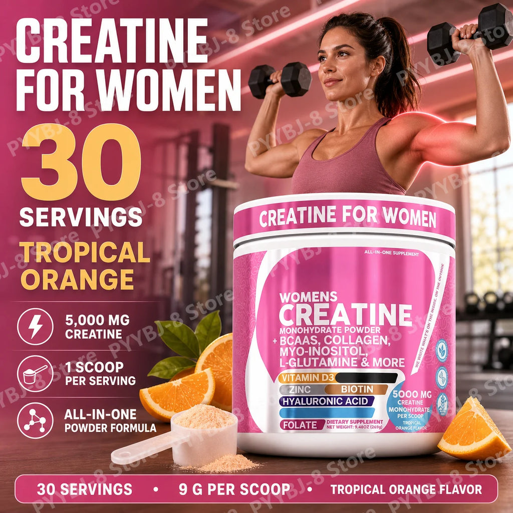 Women's Creatine Monohydrate BCAA Multi-Collagen Biotin Vitamin D3 Tropical Orange Powder