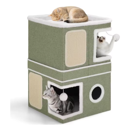 Extra Large Cat House Bed for Multi Cats with Scratch Pad Grey