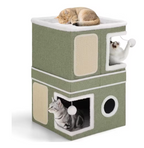Extra Large Cat House Bed for Multi Cats with Scratch Pad Grey