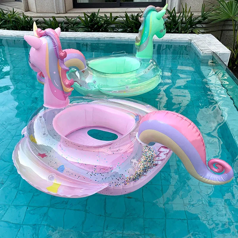 Inflatable Rainbow Unicorn Baby Swim Ring Pool Float