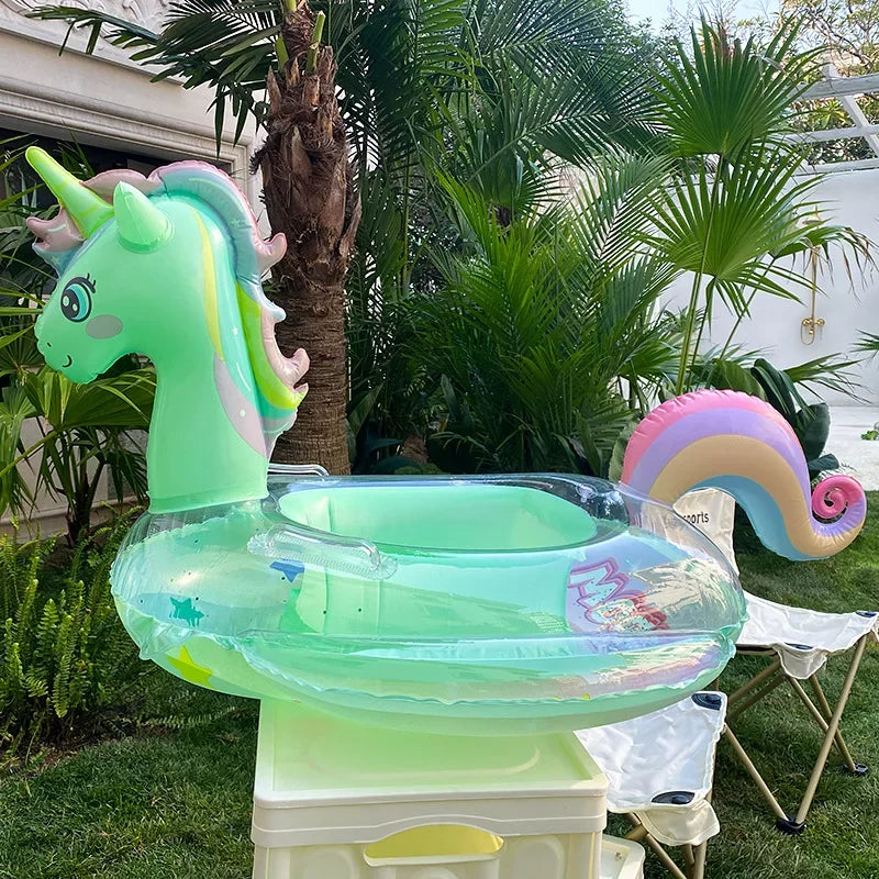 Inflatable Rainbow Unicorn Baby Swim Ring Pool Float