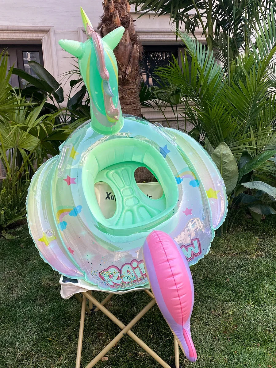 Inflatable Rainbow Unicorn Baby Swim Ring Pool Float