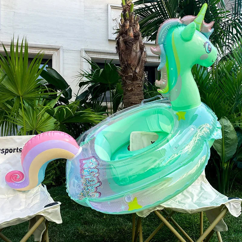 Inflatable Rainbow Unicorn Baby Swim Ring Pool Float
