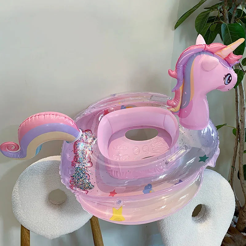 Inflatable Rainbow Unicorn Baby Swim Ring Pool Float