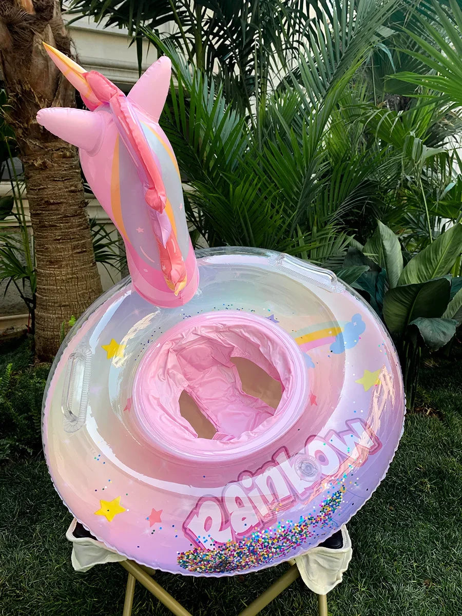 Inflatable Rainbow Unicorn Baby Swim Ring Pool Float