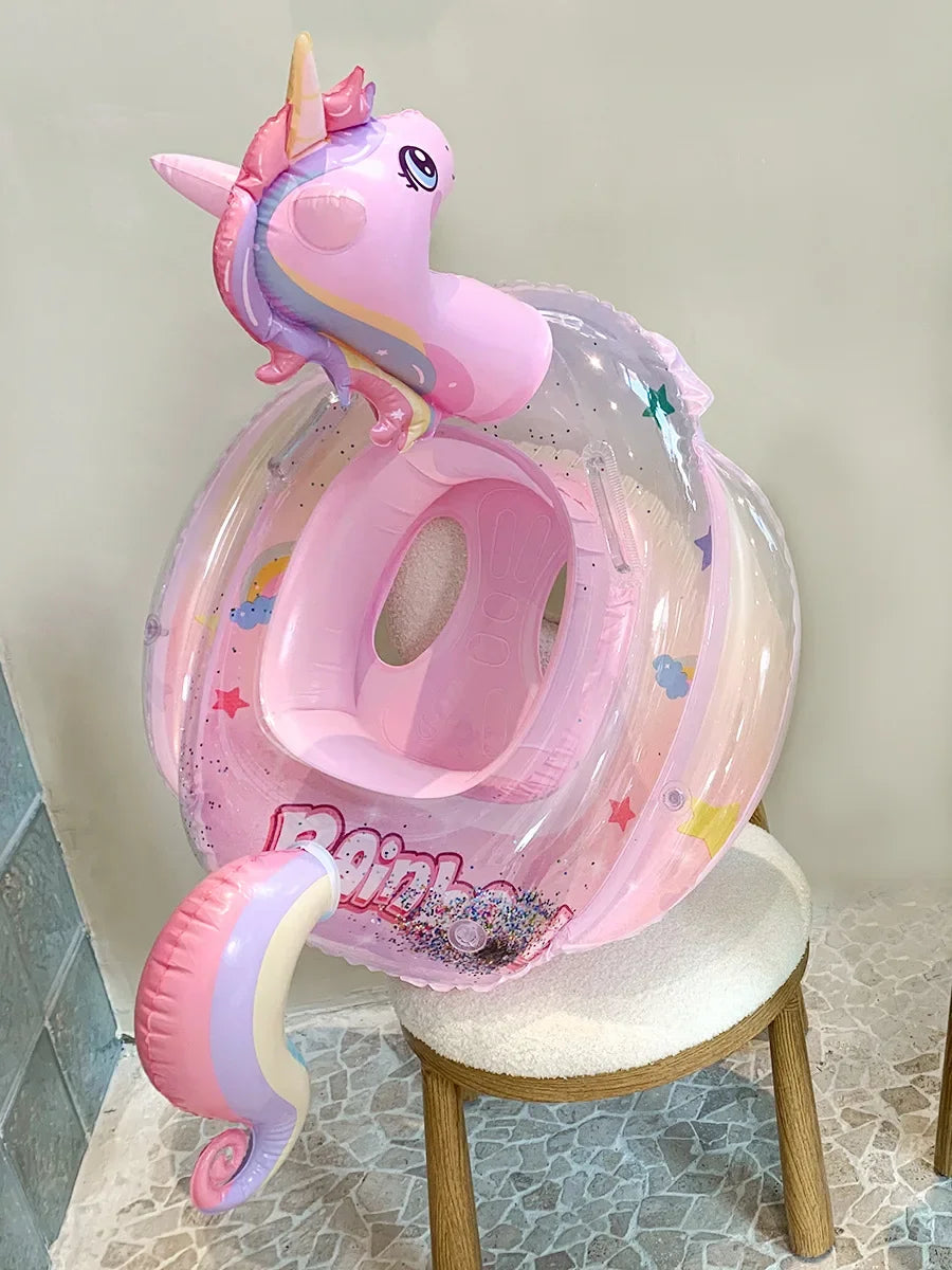 Inflatable Rainbow Unicorn Baby Swim Ring Pool Float