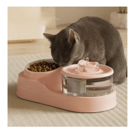 2-in-1 Pet Water Fountain & Food Feeder – USB Charging Automatic Purifying Cat Water Dispenser, Large Capacity Quiet Drinker Bowl with Ergonomic Neck Protection