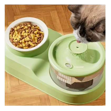2-in-1 Pet Water Fountain & Food Feeder – USB Charging Automatic Purifying Cat Water Dispenser, Large Capacity Quiet Drinker Bowl with Ergonomic Neck Protection