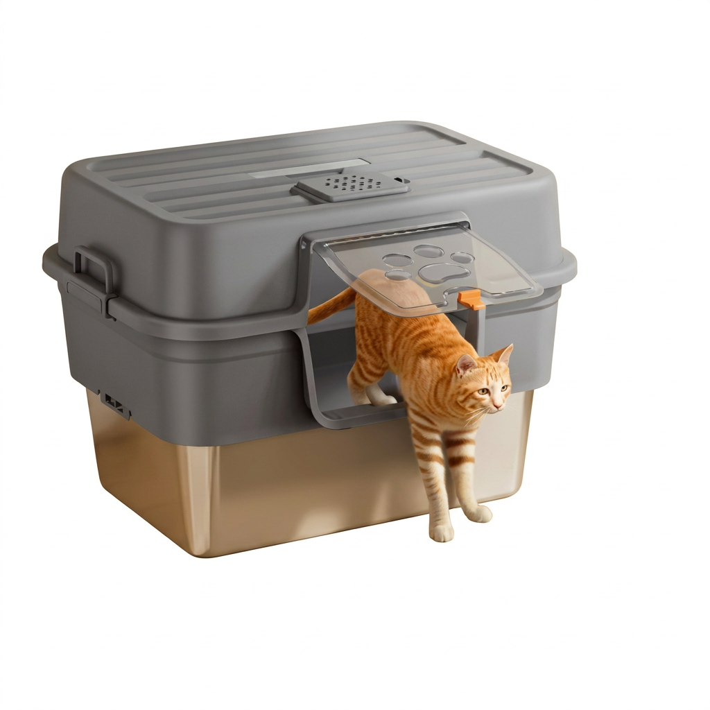 XL Stainless Steel Enclosed Cat Litter House – Anti-Splash Odor Control Litter Box