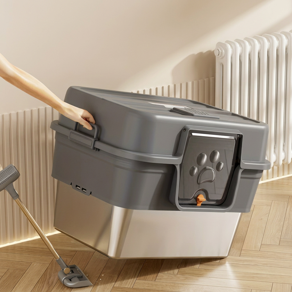 XL Stainless Steel Enclosed Cat Litter House – Anti-Splash Odor Control Litter Box