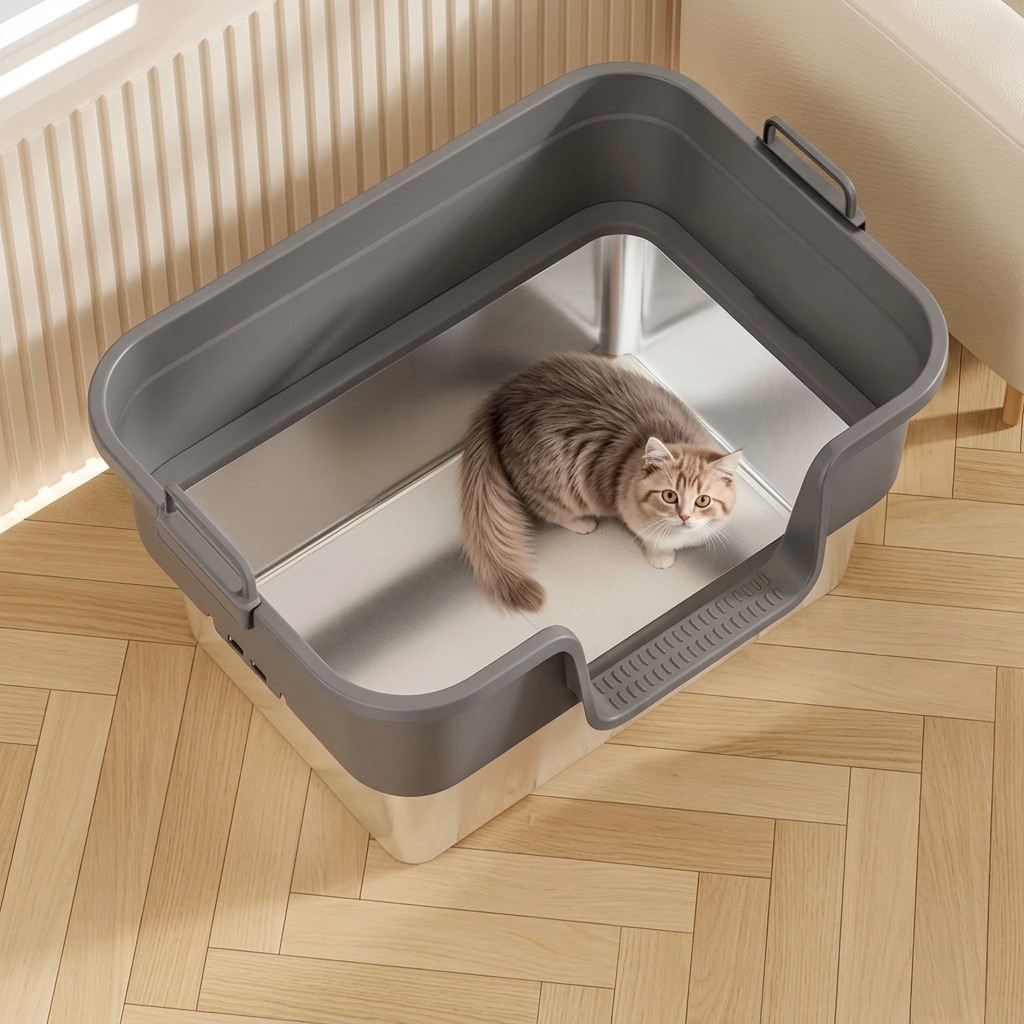XL Stainless Steel Enclosed Cat Litter House – Anti-Splash Odor Control Litter Box