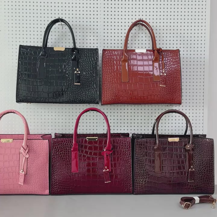 Women's Solid Color PU Leather Shoulder Tote Bag