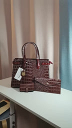 Women's Crocodile Pattern PU Leather Crossbody Shoulder Tote Bag