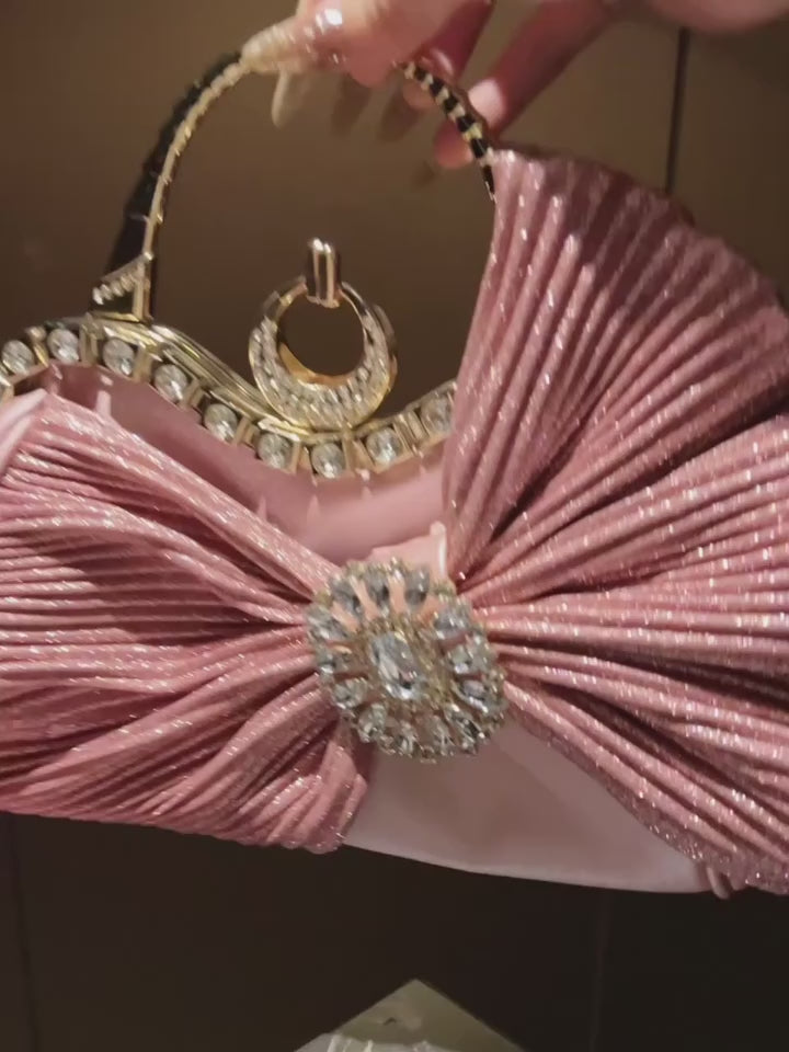 Women's Luxury Diamond Pleated Big Bow Evening Shoulder Bag