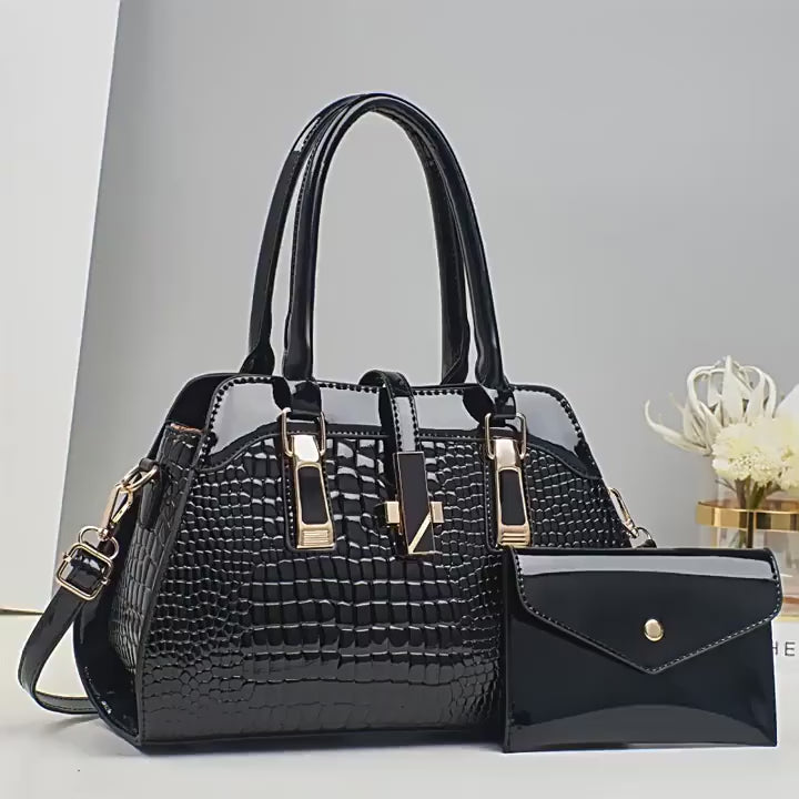 Women's Crocodile Pattern PU Leather Handbag Shoulder Tote Bag