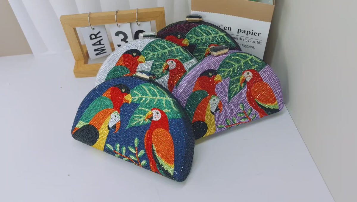 Women's Luxury Crystal Parrot Evening Clutch Bag