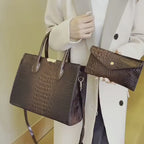 Women's Crocodile Pattern Handbag Shoulder Tote Bag Set