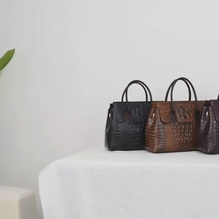 Women's Crocodile Pattern PU Leather Crossbody Tote Bag