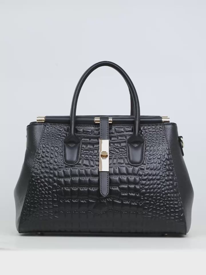 Women's Crocodile Pattern Cowhide Leather Handbag Tote Bag Q1479