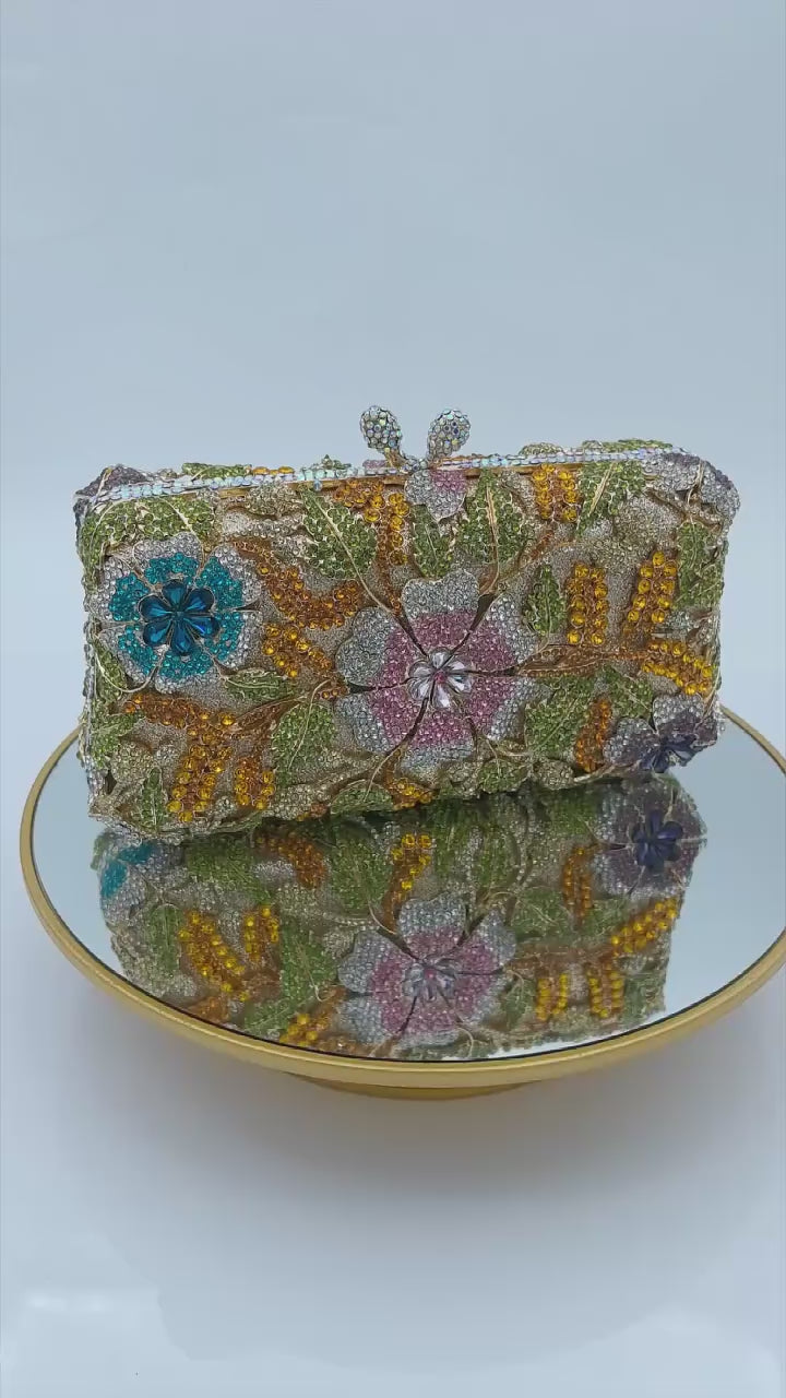 Women's Luxury Floral Rhinestone Evening Clutch Bag