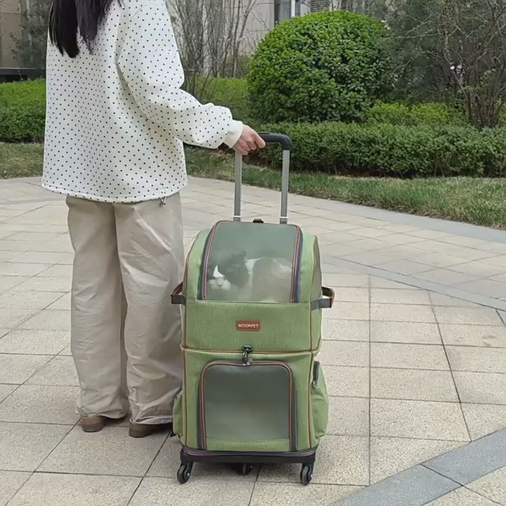 Dual Compartment Pet Trolley Backpack Carrier for Dogs Cats