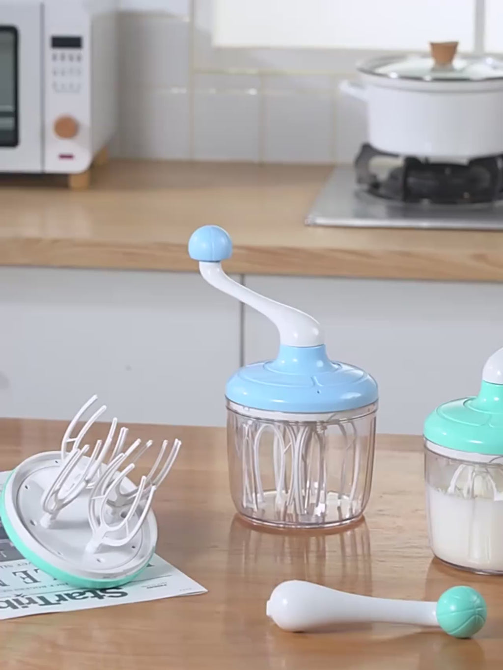 Manual Semi-Automatic Egg Beater with 6-Axis Whisk