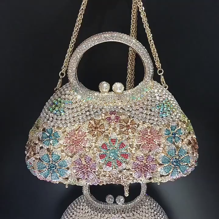 Women's Luxury Daisy Flower Rhinestone Evening Clutch Bag