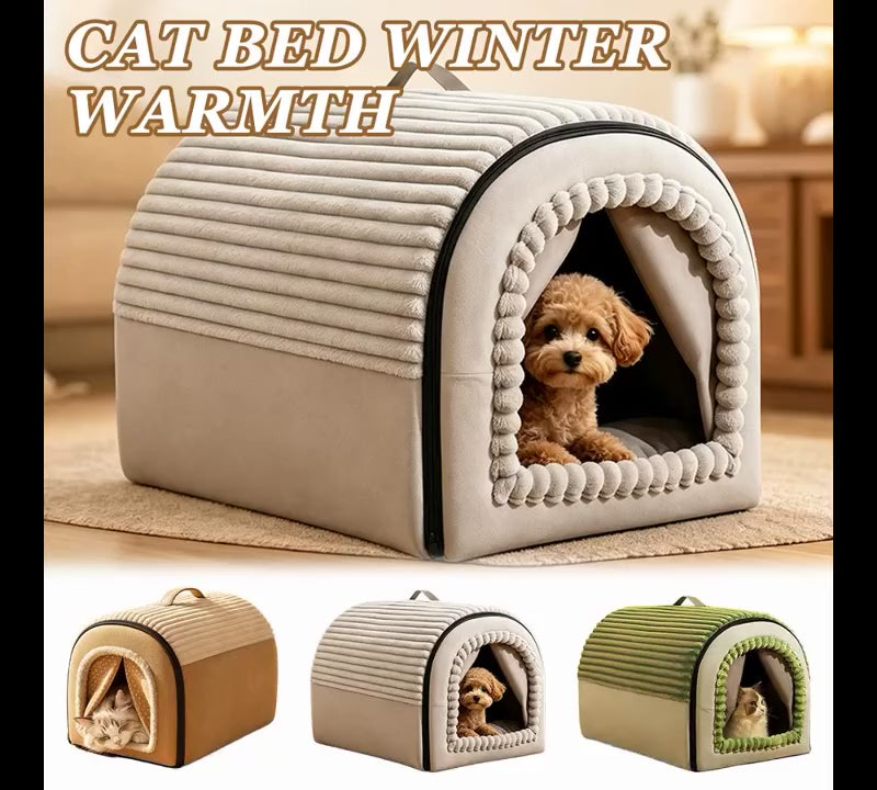 Cartoon Warm Enclosed Cat Bed Removable Washable Cushion