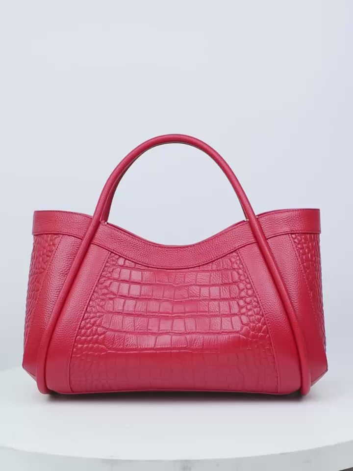 Women's Crocodile Pattern Cowhide Leather Handbag Tote Bag Q1341