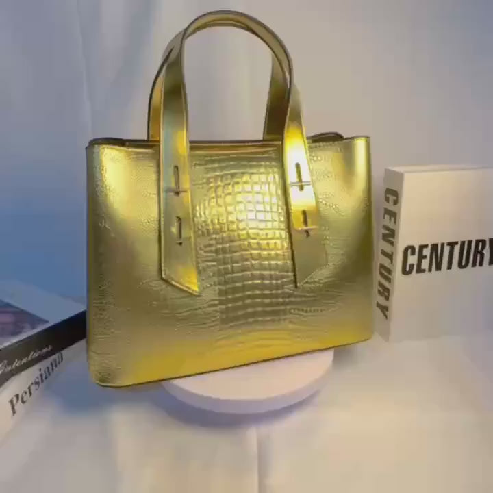 Women's Crocodile Pattern PU Leather Shoulder Tote Bag