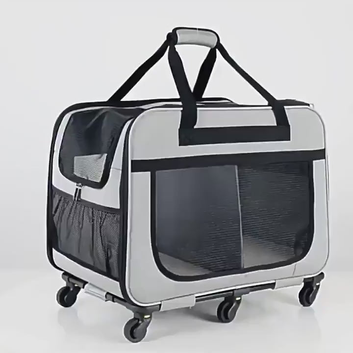 Double-layer Rolling Pet Stroller Carrier Backpack for Cats Dogs