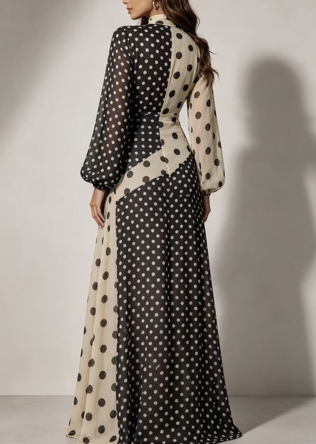 High-waisted Off-shoulder Figure-hugging Sexy Patchwork Polka-dot Dress - Image 5