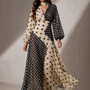 High-waisted Off-shoulder Figure-hugging Sexy Patchwork Polka-dot Dress