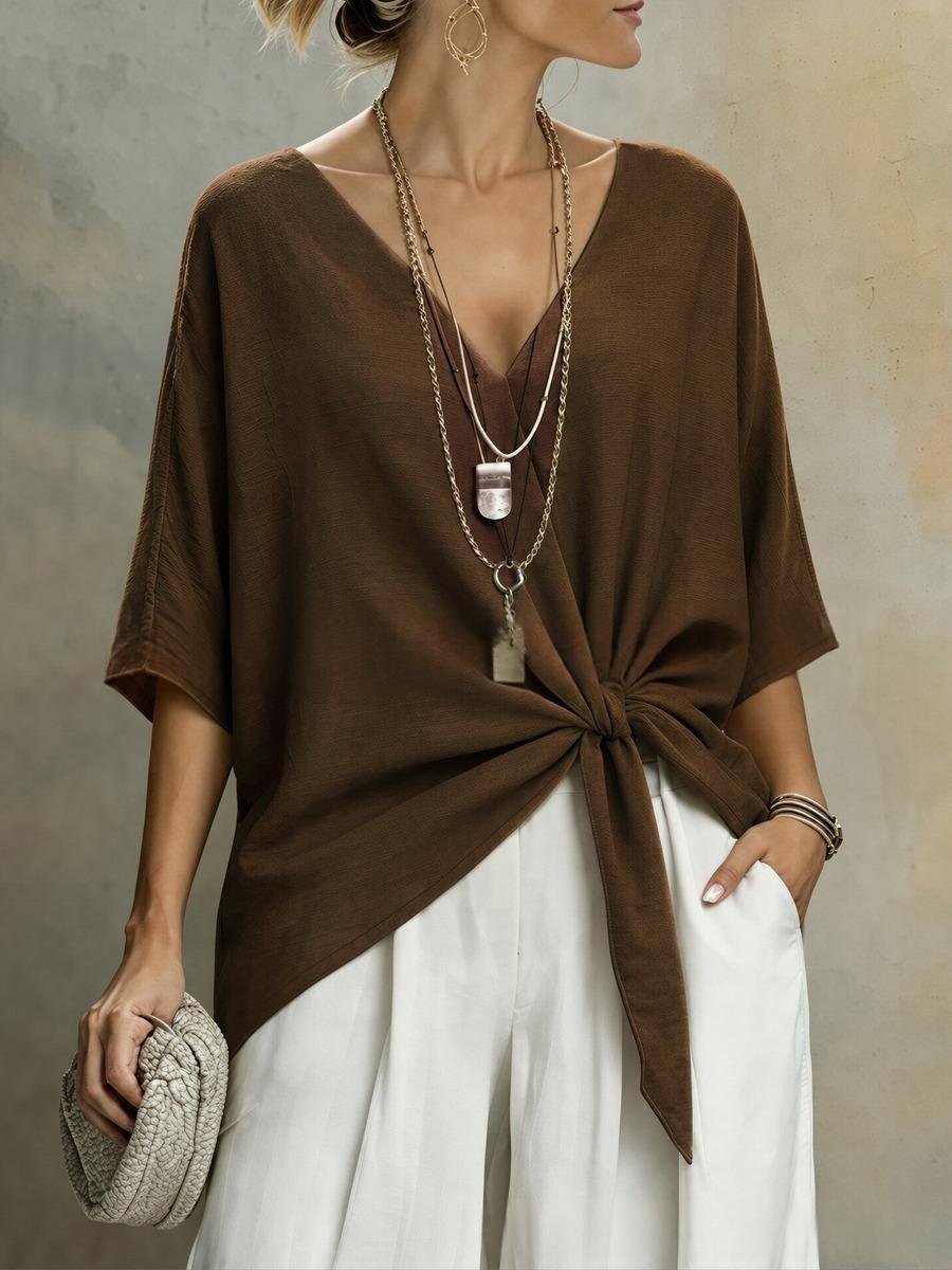 Womens Loose-fitting Solid-color Elegant Top - Image 3