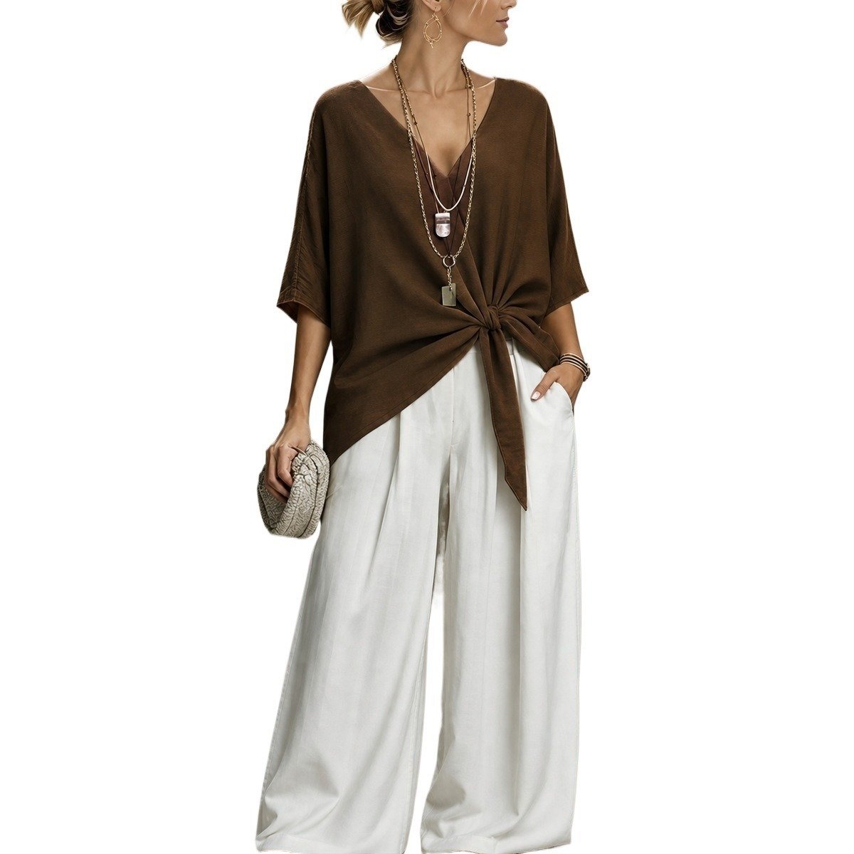 Womens Loose-fitting Solid-color Elegant Top - Image 5