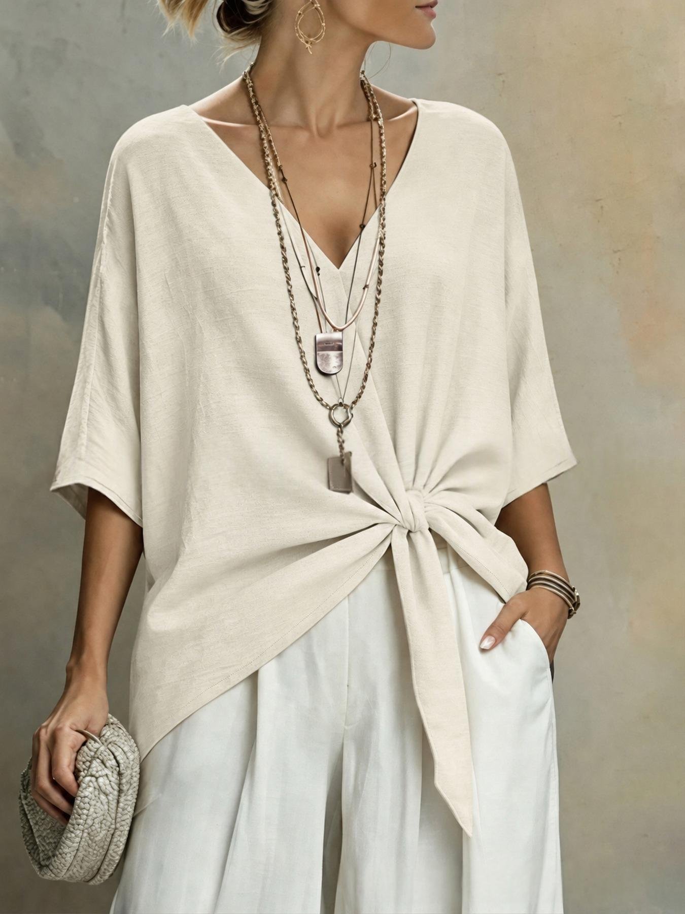 Womens Loose-fitting Solid-color Elegant Top - Image 4