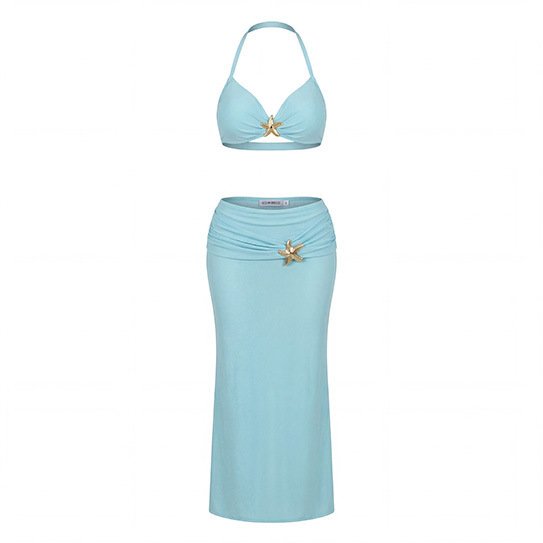 Sexy Mesh Long Dress Blue Resort And Hot Spring Swimsuit - Image 5